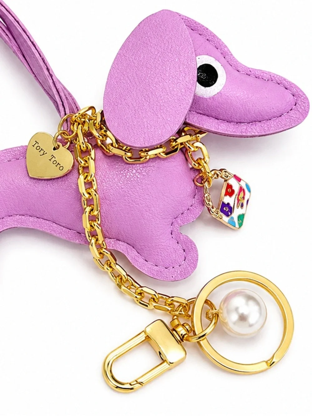 Charm Tory Toro Handmade Lavender Pink Leather Dachshund Bag Charm NWT 🐶💜